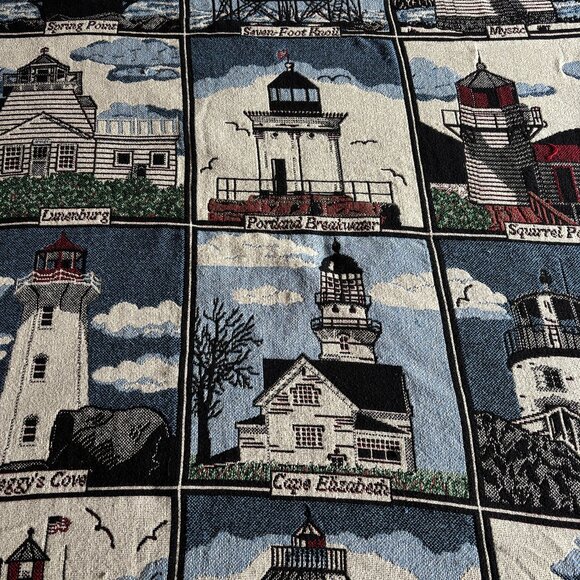 Goodwin Weavers Other - Vintage Goodwin Weavers Lighthouse Themed Fringed Throw